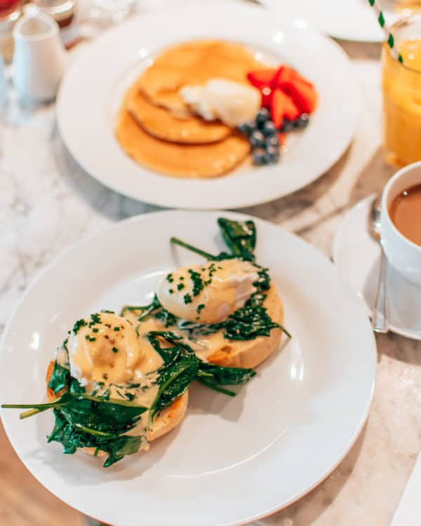 poached eggs and pancakes 