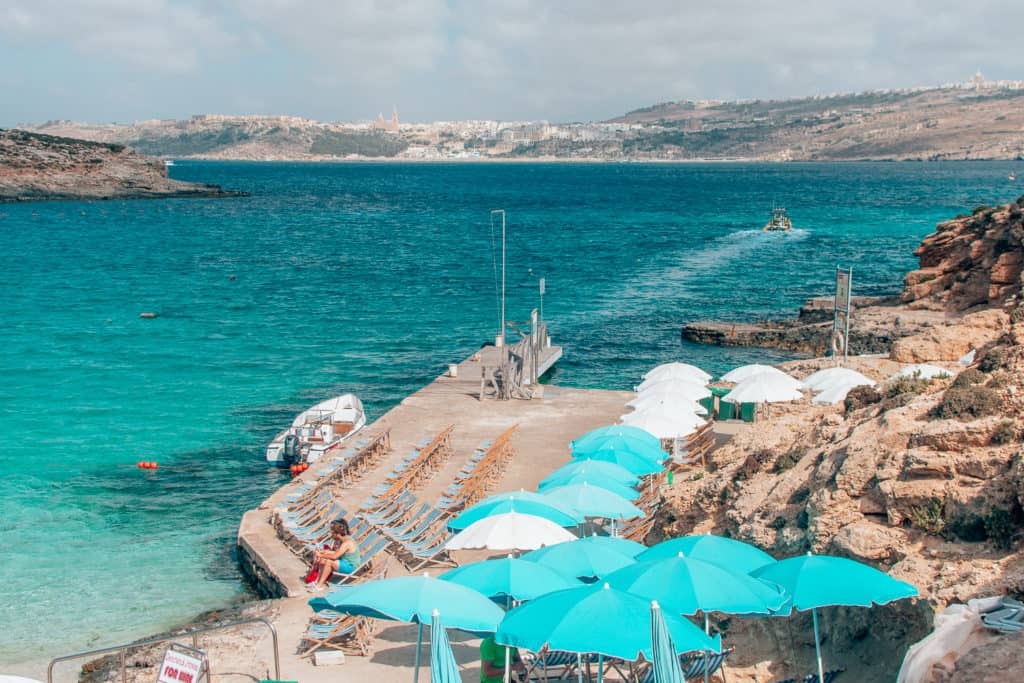 Umbrella at the Blue Lagoon, what to see in Malta