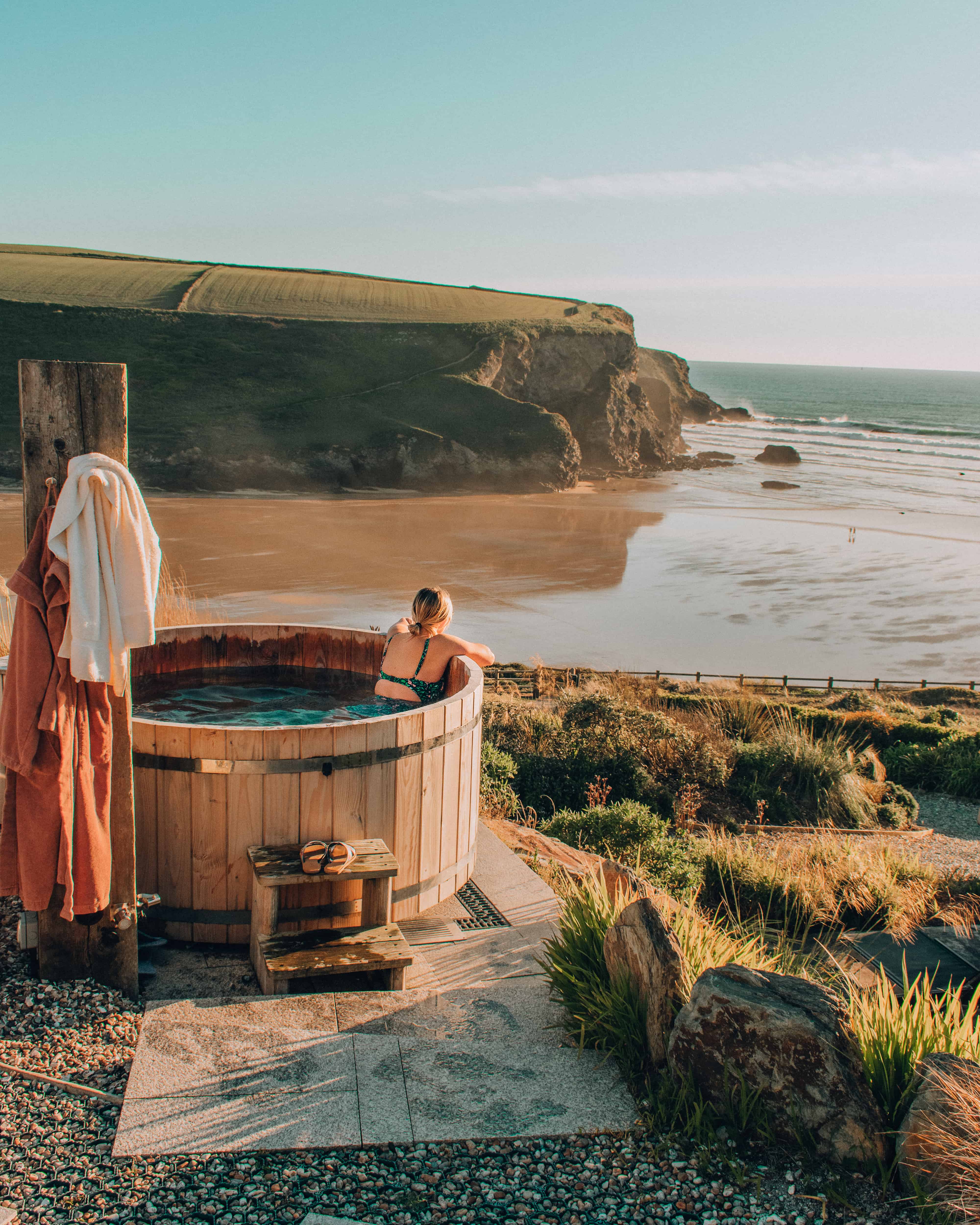 woman in hot tub with view