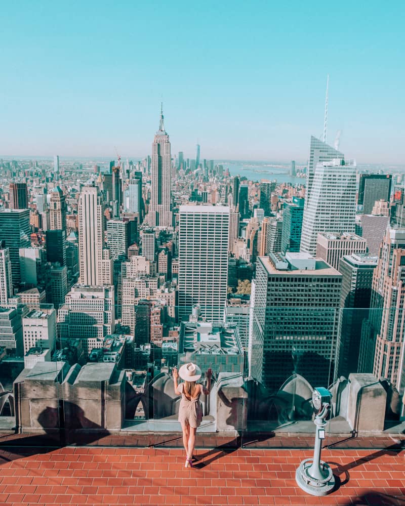 standing at the top of Rockefeller centre one of the best Instagram spots in NYC