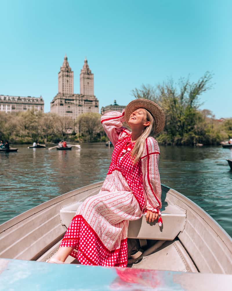 on a row boat in Central Park on the best Instagram spots in NYC